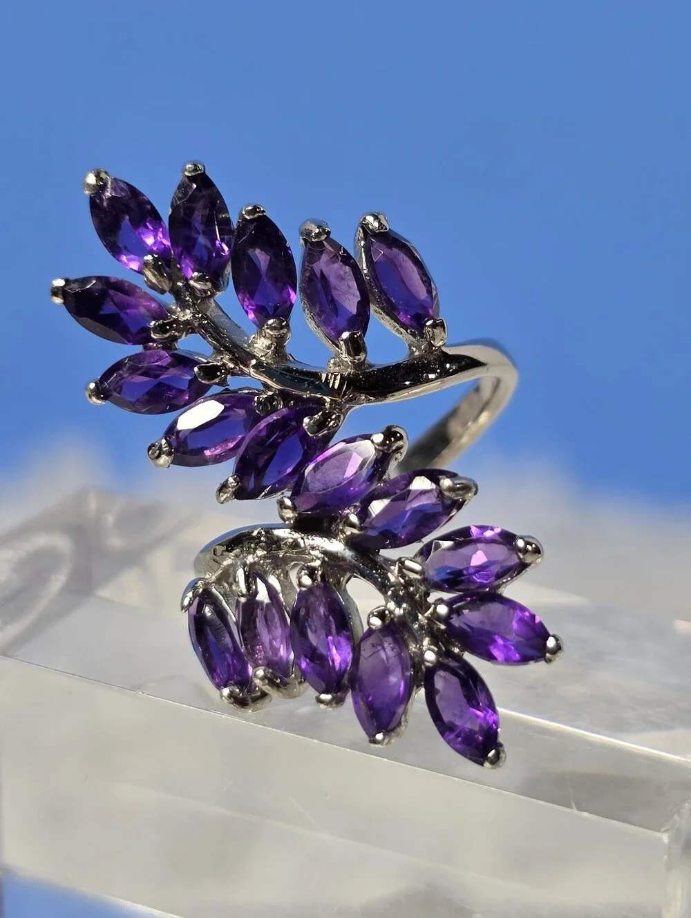 Amethyst Marquise Sterling Silver Bypass Ring
